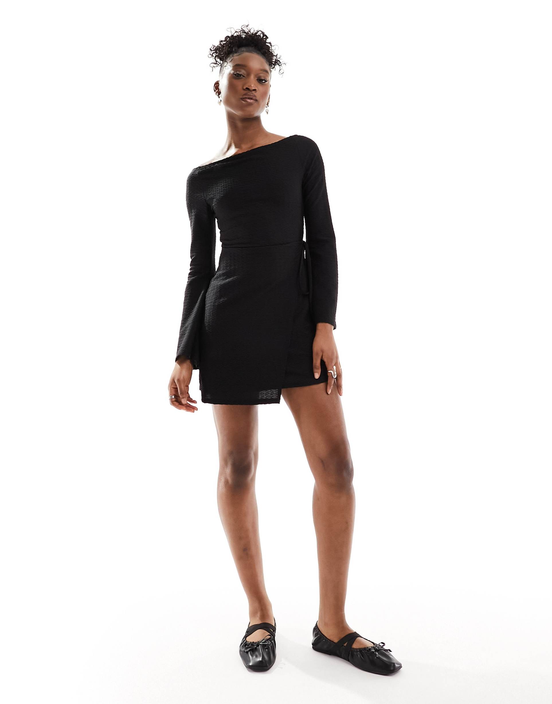 reclaimed vintage mini dress with cross over detail in black