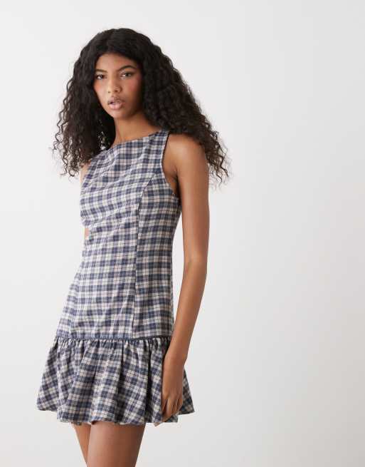 Reclaimed Vintage mini dress with dropped waist detail in blue plaid