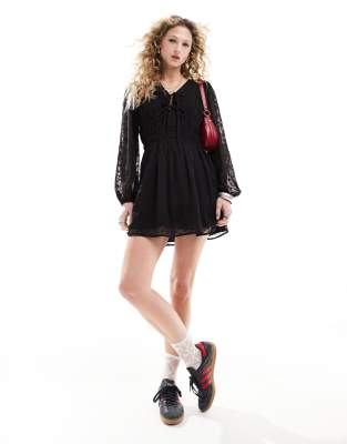 Reclaimed Vintage Reclaimed Vintage mini dress with long sleeves in black-Multi