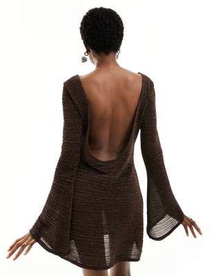 Reclaimed Vintage mini dress with low back in brown