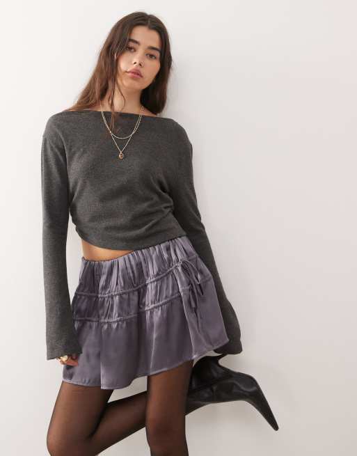 Reclaimed Vintage mini flippy skirt with ruching in grey