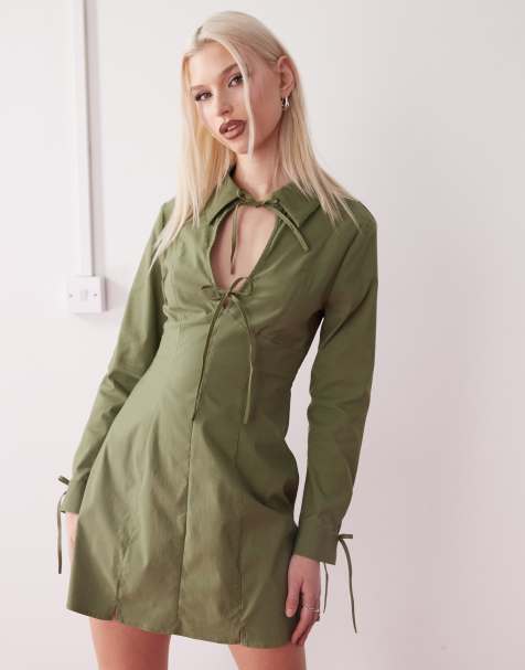 Reclaimed Vintage – Mini-Hemdblusenkleid in Grün mit Ziernaht - view 1