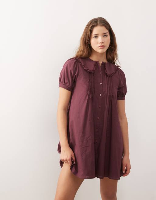 Reclaimed Vintage - Mini-jurk met knoopsluiting en plat gestikte plooien in paars