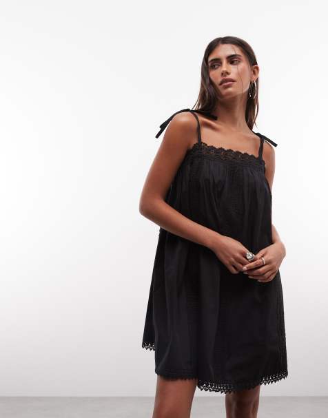 Reclaimed Vintage mini layering dress with lace trims In black - view 1