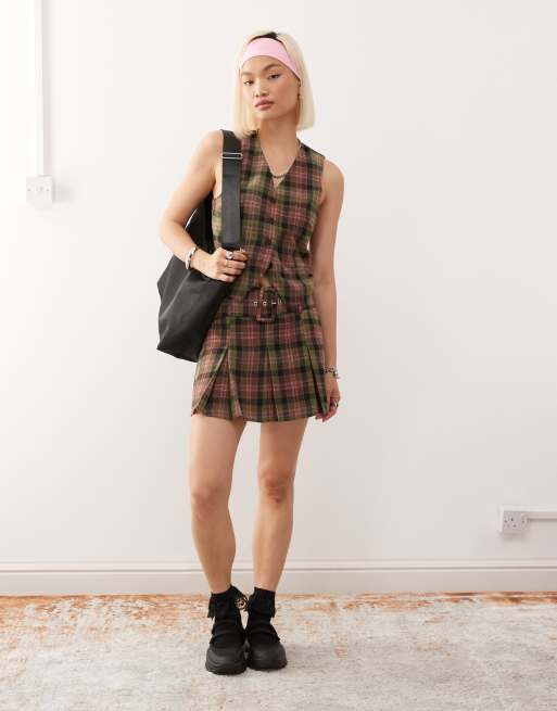 Reclaimed Vintage mini pleated skirt in check (part of a set)