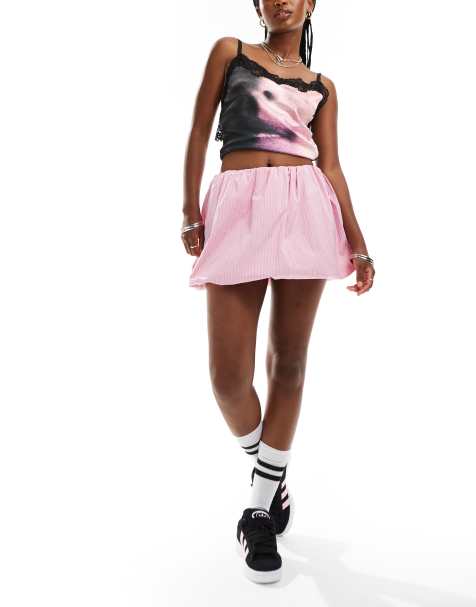Reclaimed Vintage mini puff ball skirt in pink stripe - view 1