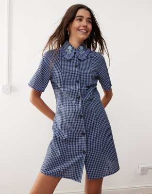 mini shirt dress in blue plaid-Multi