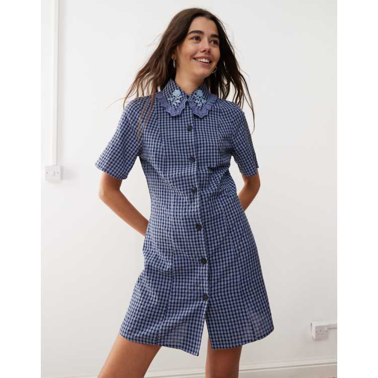 【正規品】Checked Shirt Mini Dress PixieGirl Petite Women's Black Check Print Shirt Dress