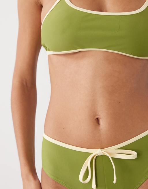 Reclaimed Vintage mini short bikini bottom with binding in olive green, 3 of 4