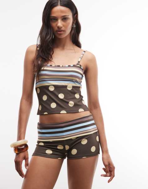 Reclaimed Vintage - Mini-short d'ensemble à pois - Marron - view 1