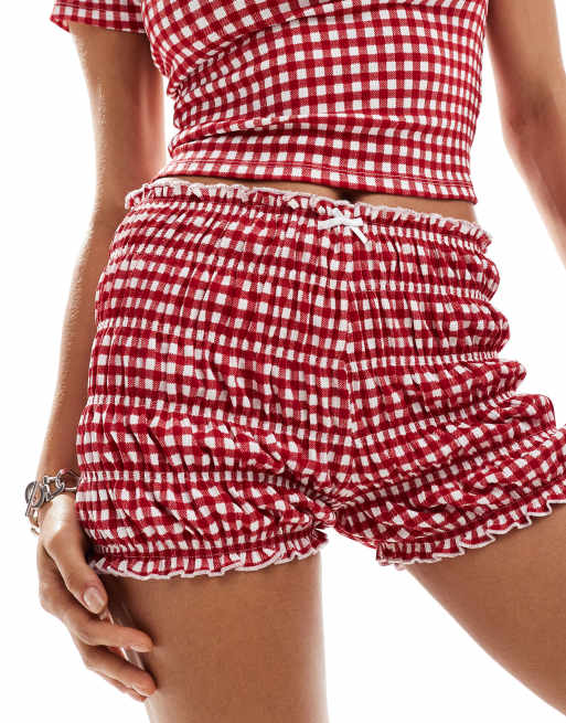 Reclaimed Vintage mini short with ruching in red gingham, 2 of 5