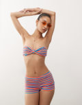 [Reclaimed Vintage] Reclaimed Vintage mini shorts in red towelling stripe-Multi 16 MULTI