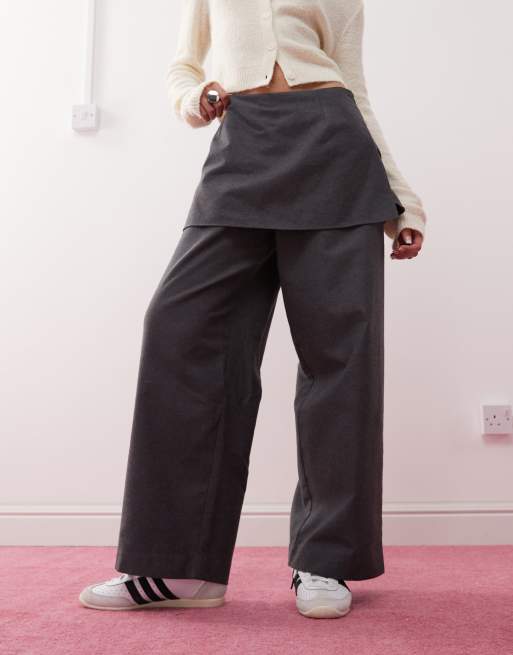Reclaimed Vintage mini skirt over pants in grey, 2 of 5