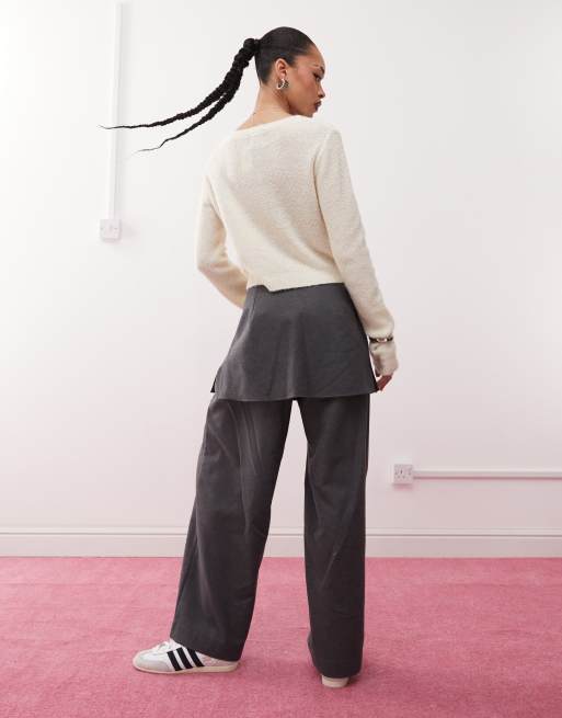 Reclaimed Vintage mini skirt over pants in grey, 4 of 5