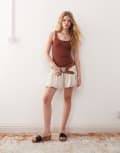[Reclaimed Vintage] Reclaimed Vintage mini skirt with bubble hem in linen-Neutral 16 Linen