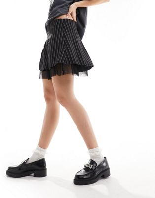 mini skirt with ruffle and bows in pinstripe-Multi