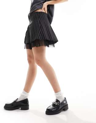 mini skirt with ruffle and bows in pinstripe-Multi