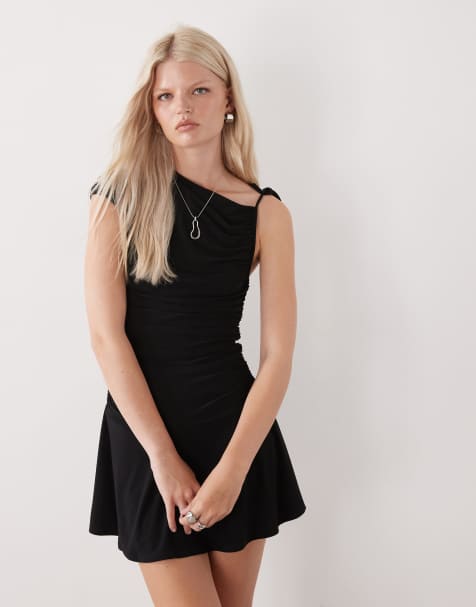 Reclaimed Vintage mini skort dress with shoulder tie detail in black - view 1
