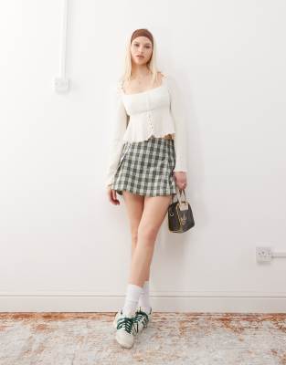 mini skort in green check-Multi