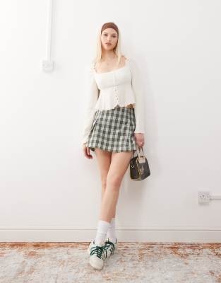 reclaimed vintage mini skort in green check