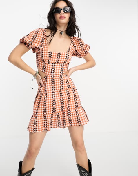 Reclaimed Vintage mini smock dress with cut out back in check print