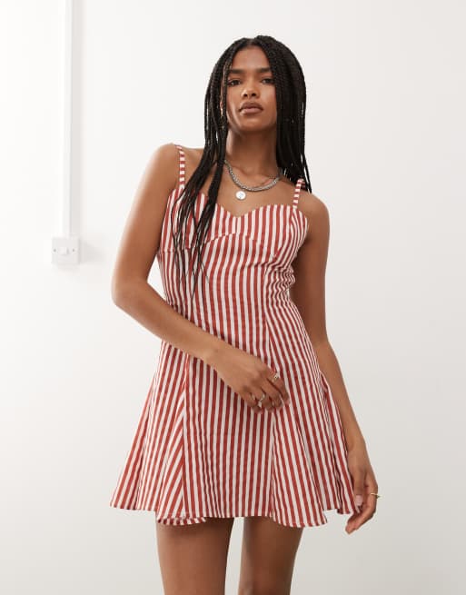Reclaimed Vintage mini sun dress with bust seam detail and godets in stripes