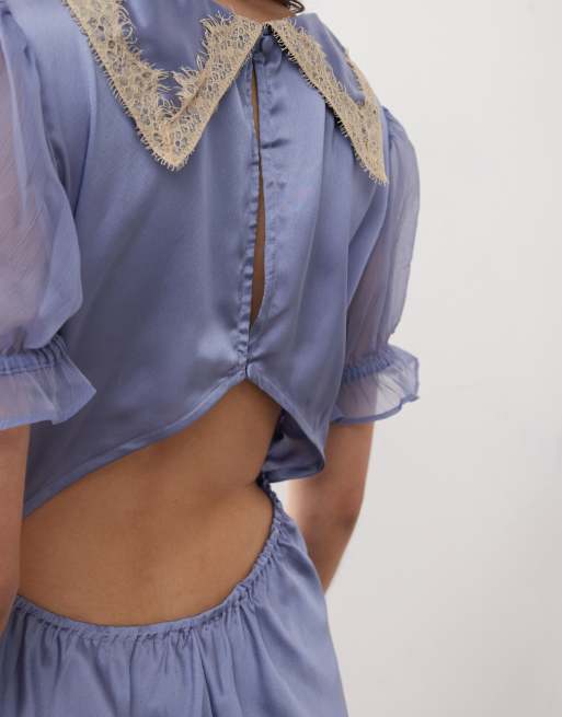 Reclaimed Vintage mini tea dress with collar in powder blue, 3 of 4