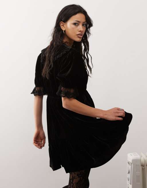 Reclaimed Vintage mini tea dress with collar in velvet, 4 of 4