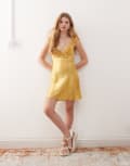 [Reclaimed Vintage] Reclaimed Vintage mini tea dress with flutter sleeves in yellow floral print 8 yellow