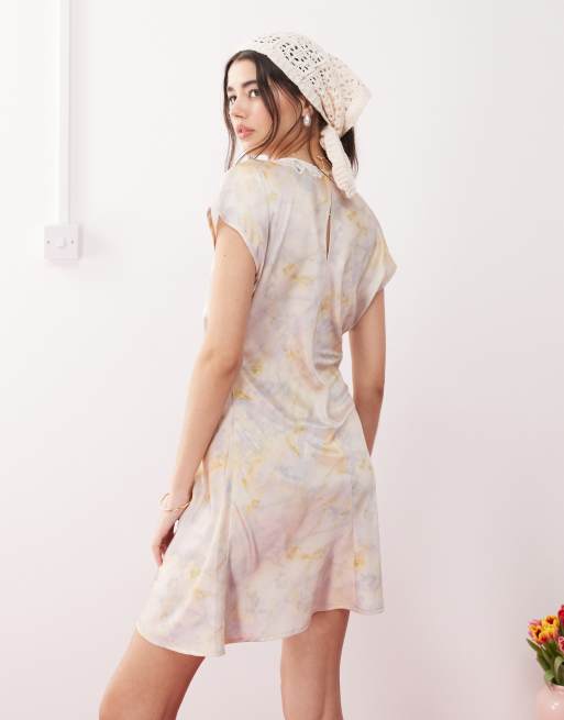 Reclaimed Vintage mini tea dress with lace insert in floral print