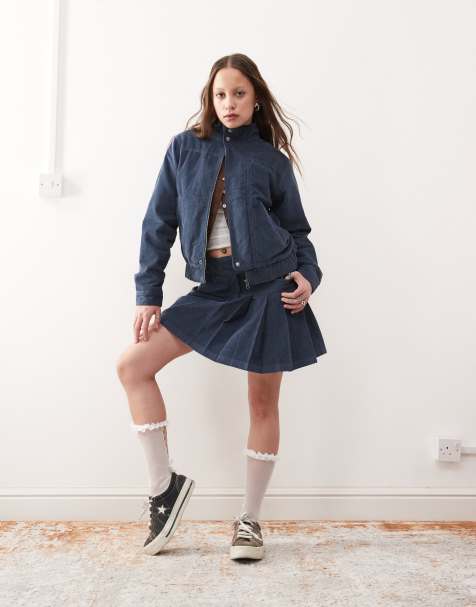 Reclaimed Vintage - Minigonna in velluto a coste blu navy in coordinato - view 1