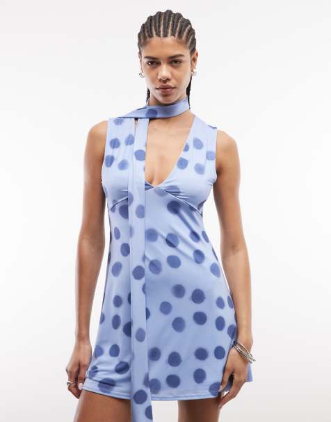 Reclaimed Vintage – Minikleid aus Jersey in Blau mit Polka Dots und Schalkragen - view 1