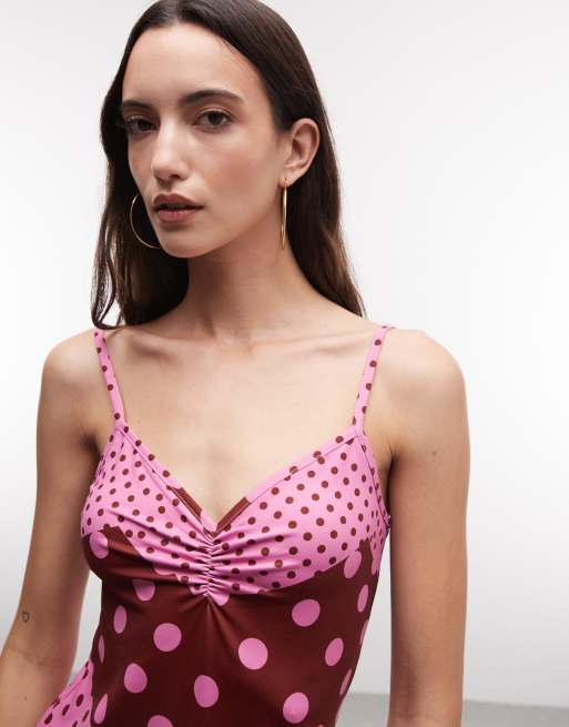 Reclaimed Vintage – Minikleid in Rosa mit Polka Dots im Patchworkdesign, 3 von 4