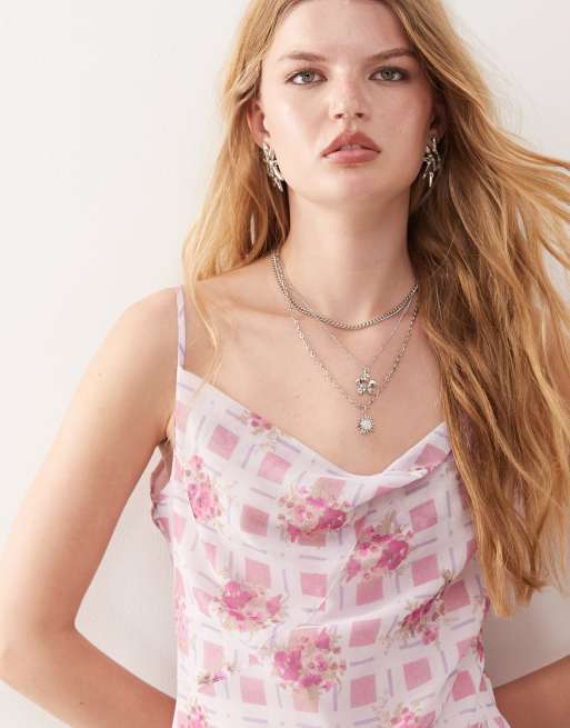 Reclaimed Vintage – Minikleid mit Ballonsaum und floralem rosa Karomuster, 3 von 4