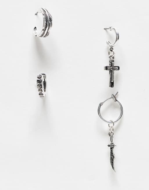Reclaimed Vintage - Mix and Match - Orecchini a cerchio piccolo e ear cuff unisex color argento