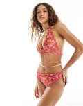 [Reclaimed Vintage] Reclaimed Vintage Mix & Match halter bikini top in red ditsy floral print 6 red