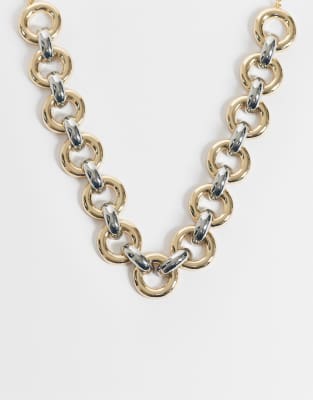 Reclaimed Vintage Mixed Metal Chunky Neck Chain In Gold