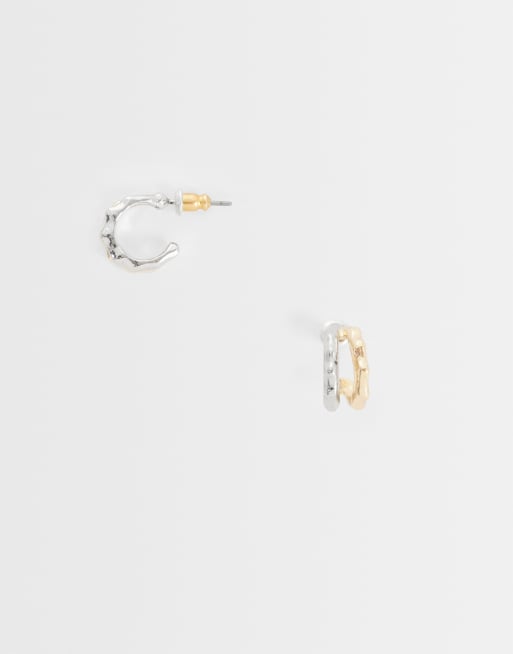 Reclaimed Vintage mixed metal molten silver hoop earings