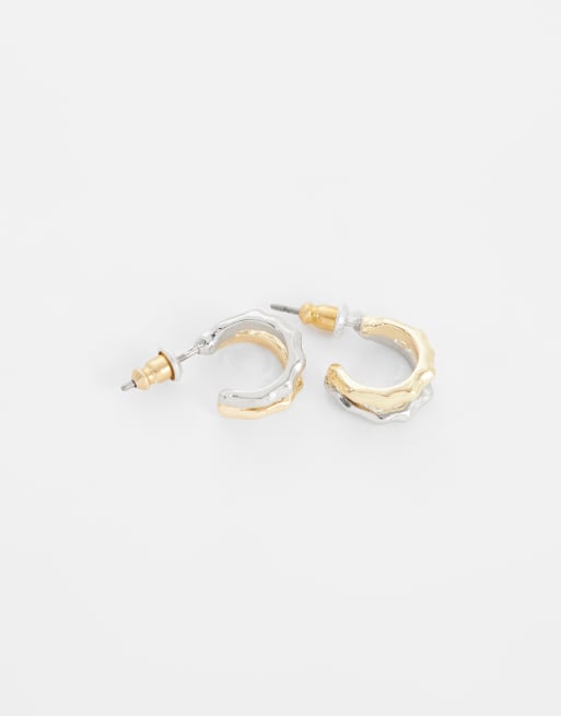 Reclaimed Vintage mixed metal molten silver hoop earings, 4 of 4