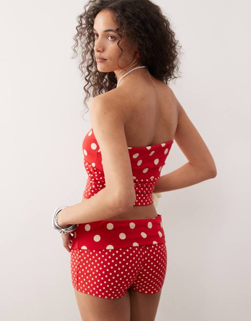 Reclaimed Vintage mixed polka dot print bandeau top in red - part of a set