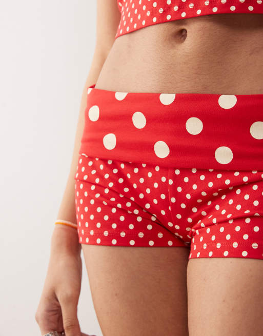 Reclaimed Vintage mixed polka dot print micro short co-ord in red, 5 of 5