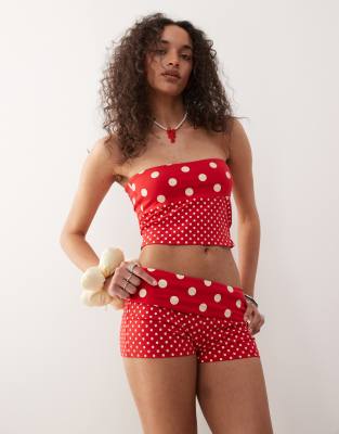 Reclaimed Vintage Mixed Polka Dot Print Micro Shorts In Red
