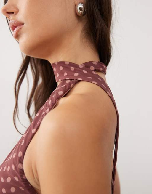 Reclaimed Vintage mixed print scarf halter top in red and pink, 3 of 4