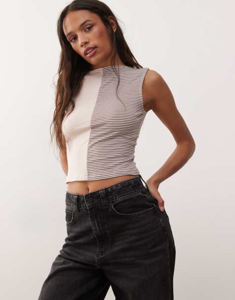 Reclaimed Vintage mixed stripe sleeveless tank in brown - view 1