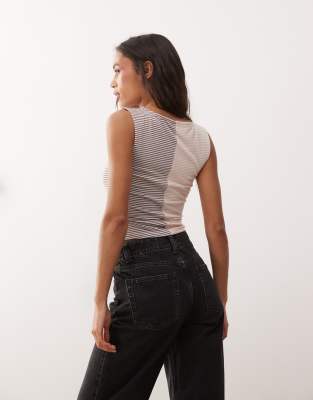 Reclaimed Vintage Mixed Stripe Sleeveless Tank In Brown