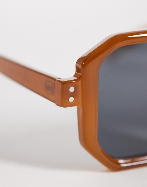 Reclaimed Vintage - modello aviatore unisex con bordo squadrato marrone e lenti blu scuro, 2 di 3