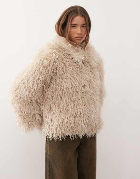 Reclaimed Vintage mongolian faux fur jacket in white - view 1