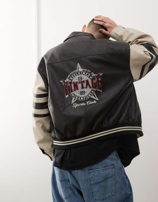 Reclaimed Vintage - Monokrom bomber-jakke med college-design