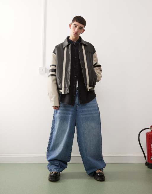 Reclaimed Vintage - Monokrom bomber-jakke med college-design, 4 af 4