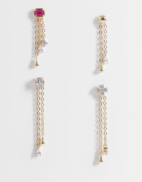 Reclaimed Vintage multi pack dainty profile hanging earrings in gold - view 1